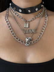 Punk PU Lock Shape Key Multiple Necklace