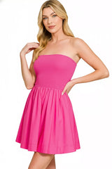 Combined Knit Tube Top Flare Mini Dress