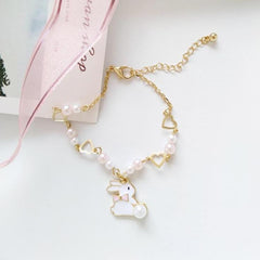 Pulsera de perlas de conejito blanco