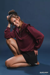 Ruffle Shoulder Quarter-Zip Sweatshirt