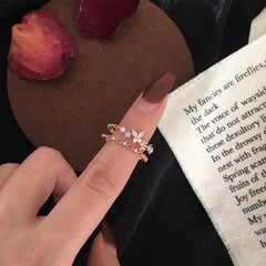 Anillo abierto ajustable con flor de doble capa kawaii