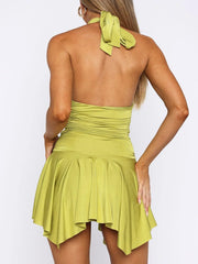 Ruched Halter Neck Bodycon Mini Dress