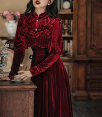 Ruby Victorian Style Burgundy-Red Velvet Shirt