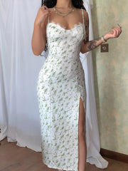 Split Printed Sweetheart Neck Cami Dress