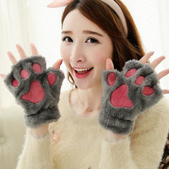 Christmas Cartoon Paw Plush Gloves
