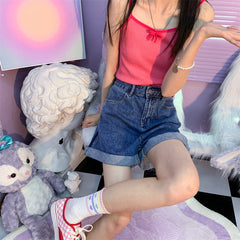 Top corto de punto con lazo