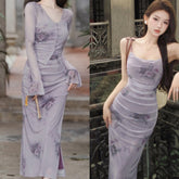 Conjunto de malla Whimsigoth de 2 piezas con estampado de rosas violetas