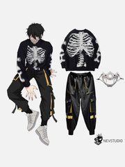 Skeleton Print Knit Sweater