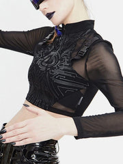 Mechanical Print Buckle Long Sleeve T Shirt