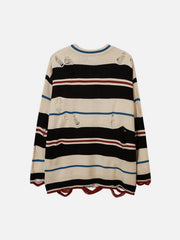 Ripped Hole Stripe Knit Sweater