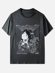 Punk Mechanical Girl Print Cotton Tee
