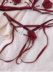 Valentine's Red Rose Pearl Bra Set
