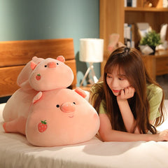 Peluche de cerdito rosa fresa, 50/70 cm, bonito, suave, con dibujos animados, ideal como regalo de cumpleaños o de Navidad.