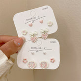 Pendientes de botón con flores rosas dulces