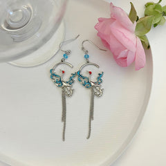 Long Crane Chain Tassel Earhook Earrings