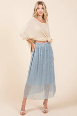 Metallic Glitter Speckle Print Elastic Midi Skirt