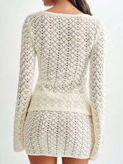 Button Up Crochet Cardigan and Skirt Sweater Set