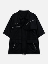 Multi Pockets Zip Up Short Sleeve Shirt