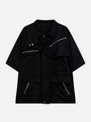 Multi Pockets Zip Up Short Sleeve Shirt