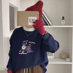 Sudadera con capucha holgada y acolchada con cuello redondo y estampado