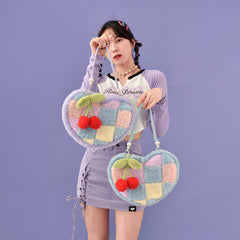 Winter Heart-shaped Cherry Plush Bag