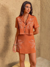 Embroidered Short Sleeve Top and Mini Skirt Set
