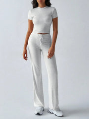 Round Neck Short Sleeve Top and Pants Set