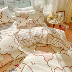 Juego de cama de oso color crema