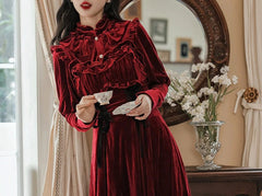 Ruby Victorian Style Burgundy-Red Velvet Shirt