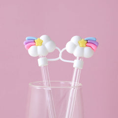 2 tapones antipolvo de paja con forma de arcoíris