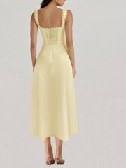 V-Neck Midi Dress with Back Lace-Up