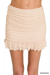 Zenana Ruched Mini Skirt with Built in Shorts
