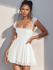 Lace Detail Square Neck Cap Sleeve Dress