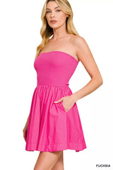 Combined Knit Tube Top Flare Mini Dress