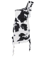 Ruffled Single Shoulder Mini Dress