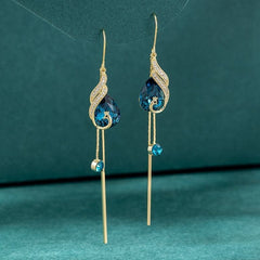 Korean Style Blue Crystal Phoenix Earrings