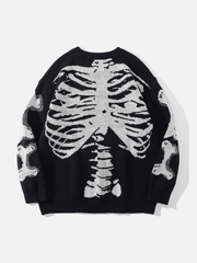Dark Skeleton Print Knitted Sweater