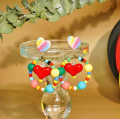 Colorful Beaded Heart Hoop Earrings