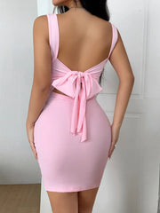 Back Tie Square Neck Mini Dress