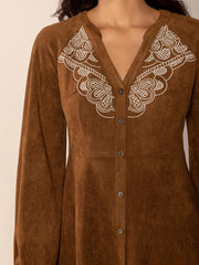 Button Down Long Sleeve Mini Dress