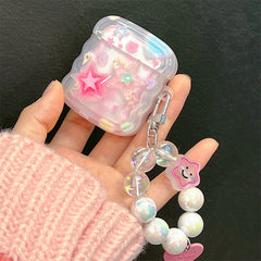 Gradient Pink Stars Airpods Case(With Charm)