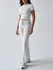 Round Neck Short Sleeve Top and Pants Set