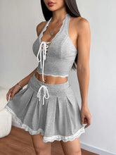 Lace Up Halter Neck Top and Skirt Set