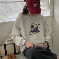 Sudadera con capucha holgada y acolchada con cuello redondo y estampado