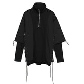 Dark Patchwork Fake Two Tie Rope Sweatshirt