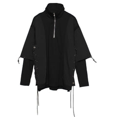 Dark Patchwork Fake Two Tie Rope Sweatshirt