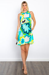 Floral Sleeveless Mini Dress with Pockets