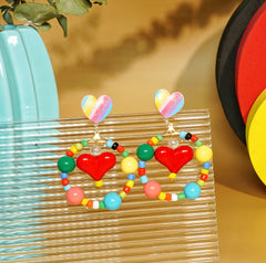 Colorful Beaded Heart Hoop Earrings