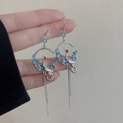 Long Crane Chain Tassel Earhook Earrings