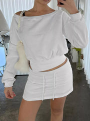 Boat Neck Sweatshirt and Mini Skirt Set